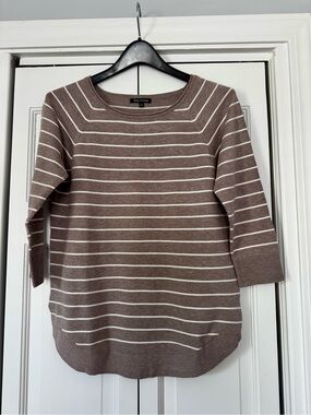 Pink Clover Taupe and White Striped Crew Neck Sweater